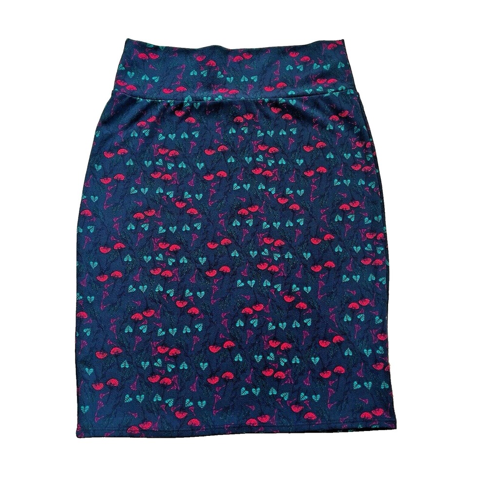 Lularoe Pencil Skirt Cassie L Blue Pink Floral Leaf Print Stretch Pull On Office